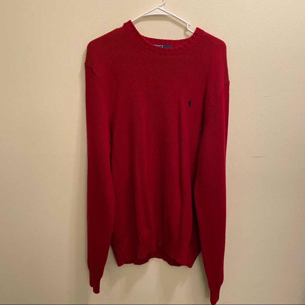 Polo Ralph Lauren Red Crewneck Sweater Large L EUC